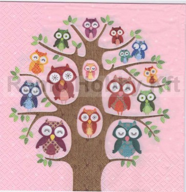 Dekorszalvéta - Owl Family Tree, pink
