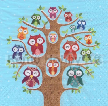 Dekorszalvéta - Owl Family Tree, kék