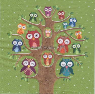 Dekorszalvéta - Owl Family Tree, olíva