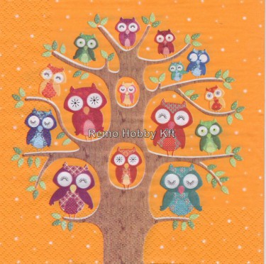 Dekorszalvéta - Owl Family Tree, narancssárga