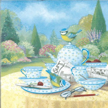 Dekorszalvéta - Blue Tits at Sunday Morning Table