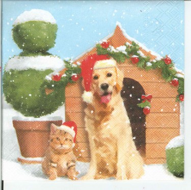 Dekorszalvéta - Xmas Dog and Cat