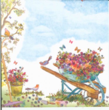 Dekorszalvéta - Wheelbarrow Filled with Flowers