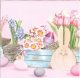Dekorszalvéta - Easter Wooden Bunny and Spring Flowers