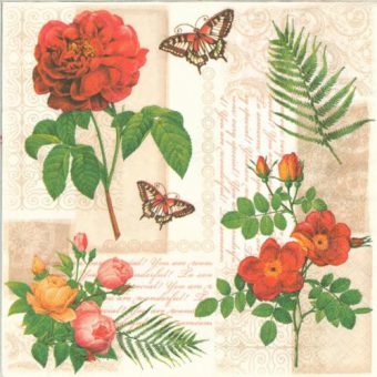 Dekorszalvéta - Flowers and Butterflies on Vintage Background