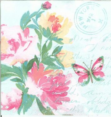 Dekorszalvéta - Pink Watercolour Flowers with Butterfly
