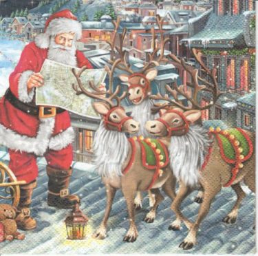 Dekorszalvéta - Santa with Reindeers