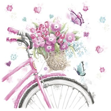 Dekorszalvéta - Pink Bicycle with Basket